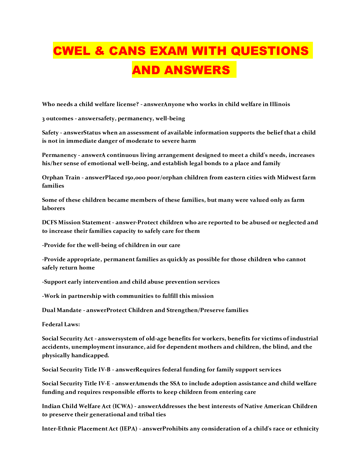 Wel & cans exam with questions and answers